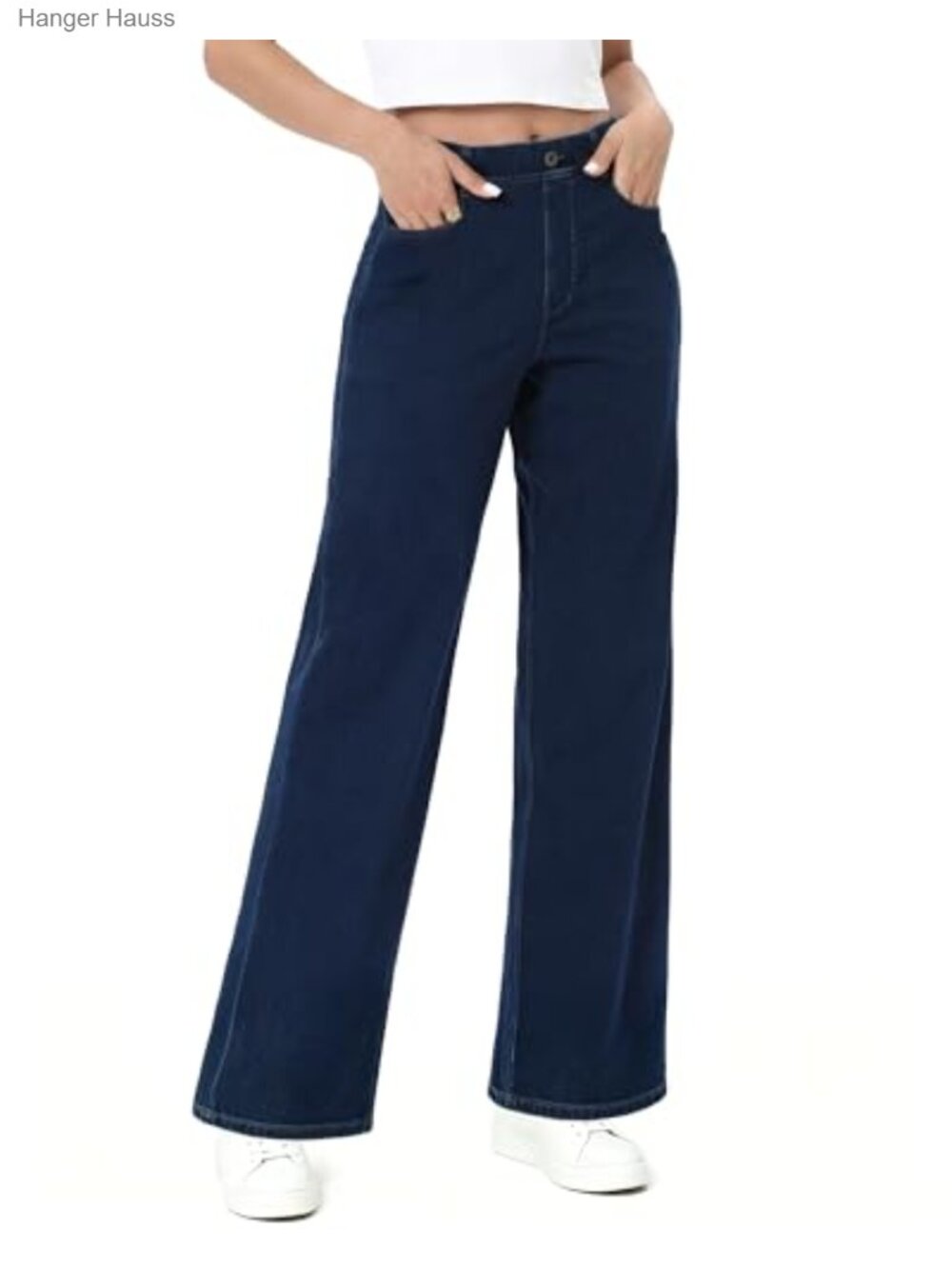 Pull On Wide Leg Jeans Elastic Waist Stretchy High Rise Denim Pants for Women